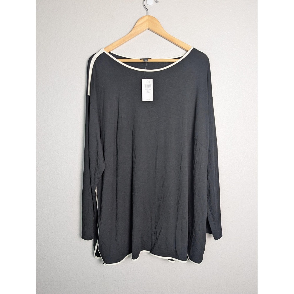 J. Jill T-Shirt Womens 2X Black Tunic Long Sleeve Boat‎ Neck Rayon Spandex